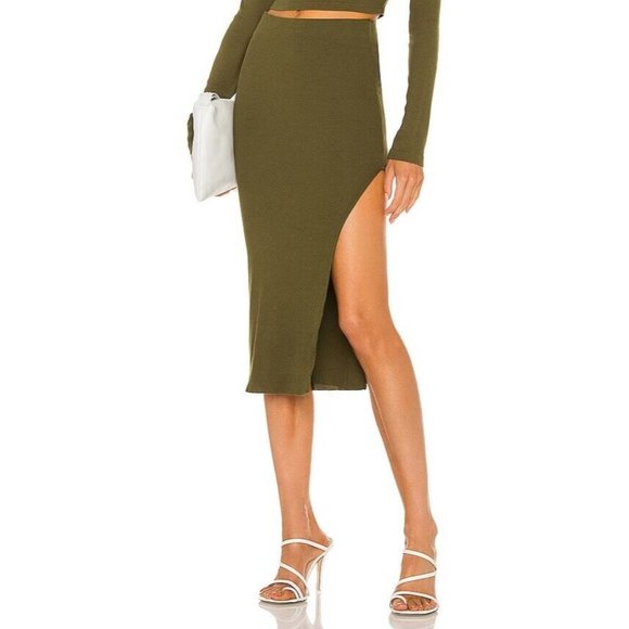 COTTON CITIZEN Melbourne Midi Skirt Moss Green - Picture 1 of 2